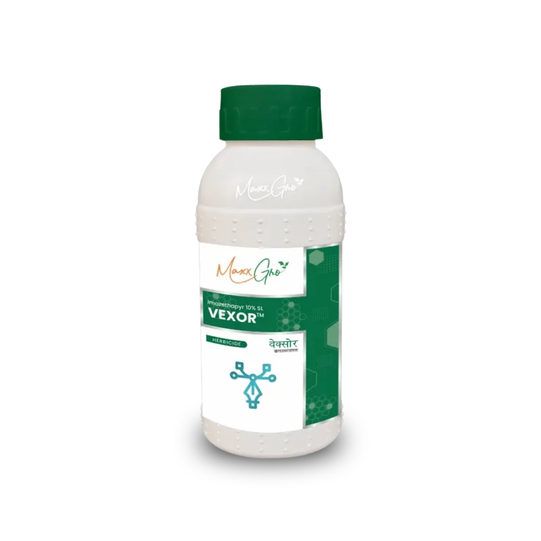 Vexor Imazethapyr 10% SL herbicide bottle pack by MaxxGro Agrology Limited