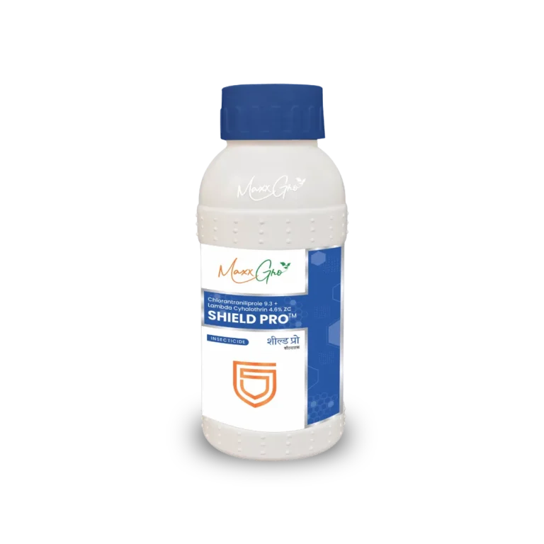 Shield Pro Chlorantraniliprole 9.3% + Lambda-Cyhalothrin 4.6% ZC insecticide bottle pack by MaxxGro Agrology Limited