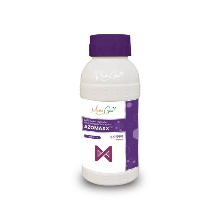 Azomaxx Azoxystrobin 18.2% + Difenoconazole 11.4% SC fungicide bottle pack by MaxxGro Agrology Limited