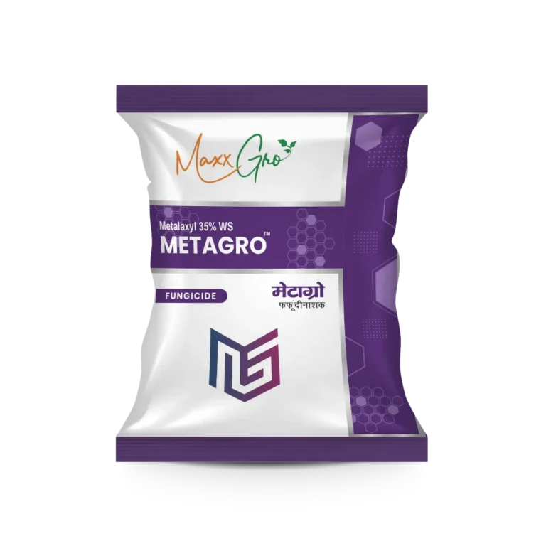Metagro Metalaxyl 35% WS fungicide pouch pack by MaxxGro Agrology Limited.