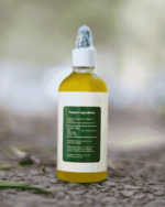 The Deep Soil Cold-Pressed Hemp Oil bottle back view showing Product Ingredients and usage directions