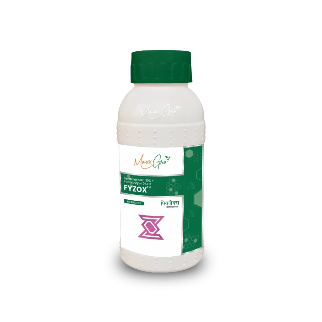 Fyzox Pendimethalin 30% + Imazethapyr 2% EC herbicide bottle pack by MaxxGro Agrology Limited