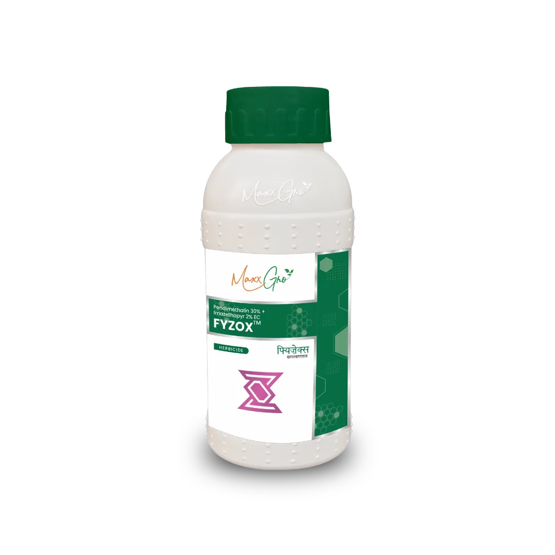 Fyzox Pendimethalin 30% + Imazethapyr 2% EC herbicide bottle pack by MaxxGro Agrology Limited