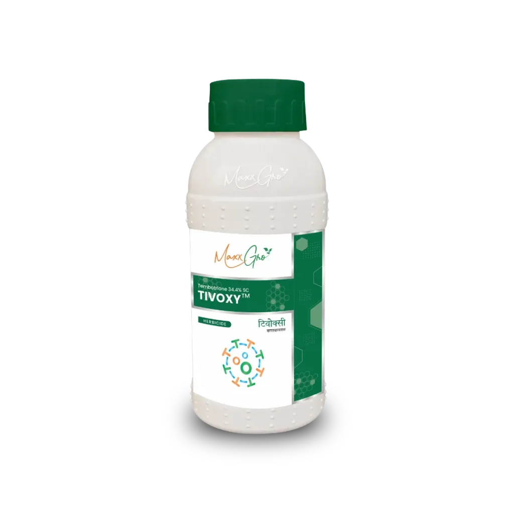 Tivoxy Tembotrione 34.4% SC herbicide bottle pack by MaxxGro Agrology Limited